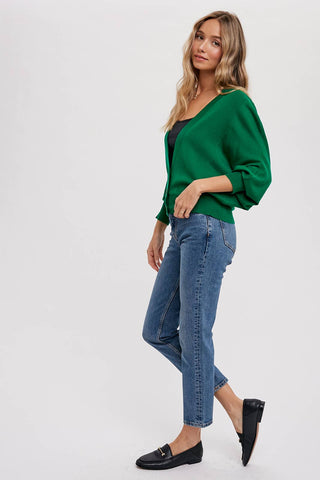 Dolman Sleeves Spring Cardi in Forest Green