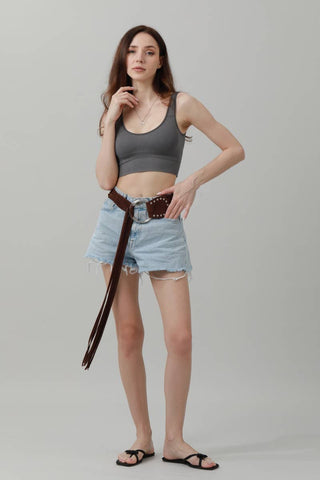 Boho Double Ring Fringe Belt - Brown