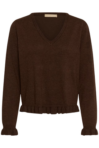 CUclare Annemarie Frill V-Neck Sweater | Coffee Bean Melange
