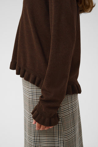 CUclare Annemarie Frill V-Neck Sweater | Coffee Bean Melange