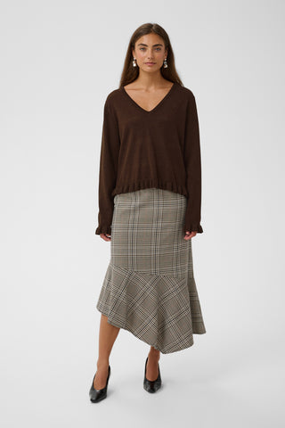 CUclare Annemarie Frill V-Neck Sweater | Coffee Bean Melange