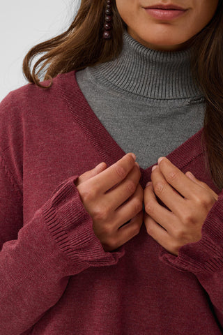 CUclare Annemarie Frill V-Neck Sweater | Chocolate Truffle Melange (Wine)