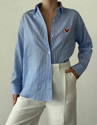 Sweetheart Stripe Heart Embroidered Shirt