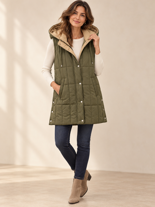 The willow Longline Quilted vest - Olive