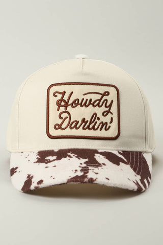 Howdy Darlin' Embroidered Patch Animal Print Trucker Hat: BROWN / ONE SIZE