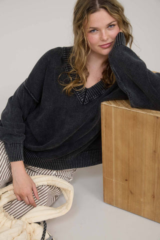 Washed Knit Oversized Pullover Sweater