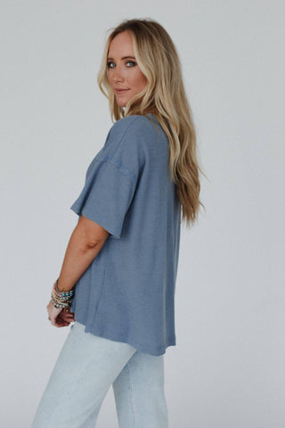 Three Bird Nest Soft Plume Henley Top - Blue Slate