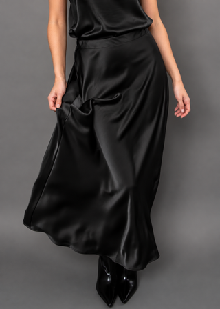 Alicent Satin A-Line Maxi Skirt - Black