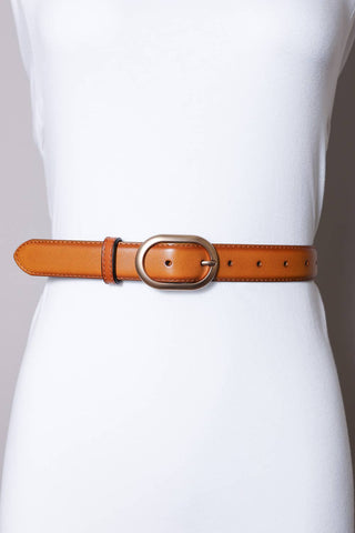 Matte Rosegold Oval Buckle Hip Belt: Camel