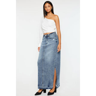 Medium Wash Side Slit Maxi Skirt I Kancan