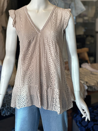Lace Puplum Tank - Sand I Angela Mara