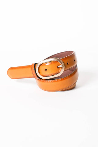 Matte Rosegold Oval Buckle Hip Belt: Camel