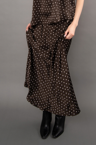 Alicent Satin A-Line Maxi Skirt - Printed Chocolate