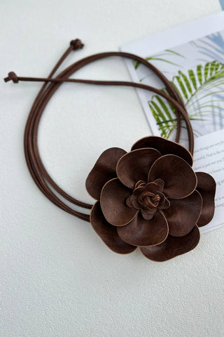 Bohemian Leather Flower Pendant Layered Belt -  Brown