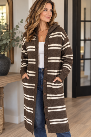 Mocah Striped Hooded Cardigan
