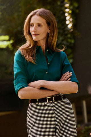 June No Iron Long Sleeve Blouse - Deep Teal
