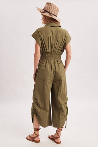 Button Down Utility Jumpsuit - Black & Olive