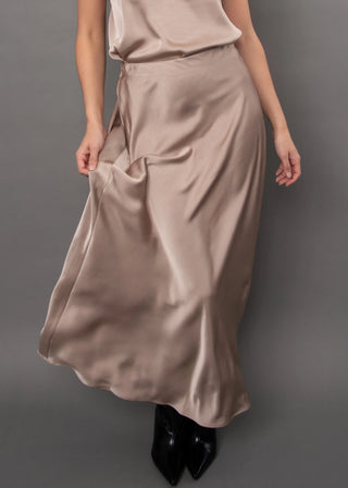 Alicent Satin A-Line Maxi Skirt - Taupe