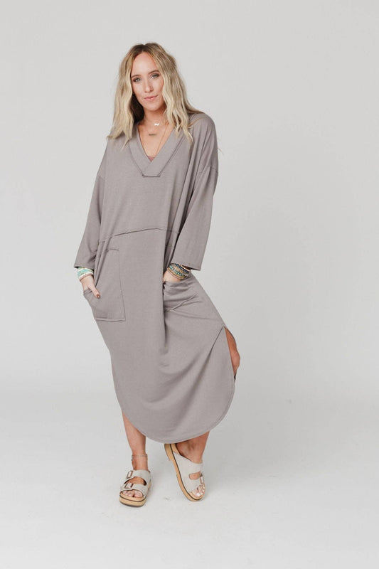 Three Bird Nest Meadow Long Sleeve Slit Maxi Dress