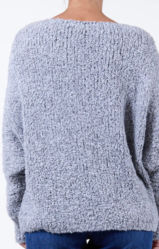 Grey Scoop Neck Big Heart Chenille sweater
