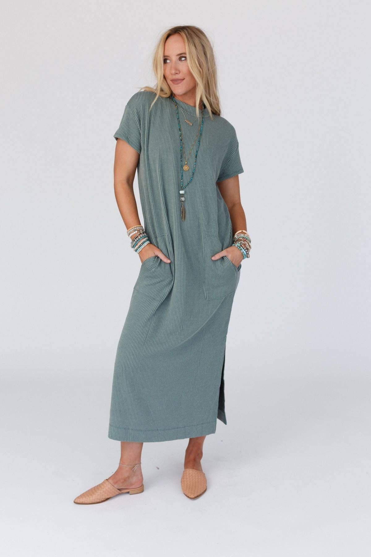 Three Bird Nest |Easy Days Maxi Slit Tee Dress