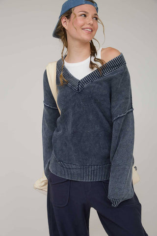 Washed Knit Oversized Pullover Sweater