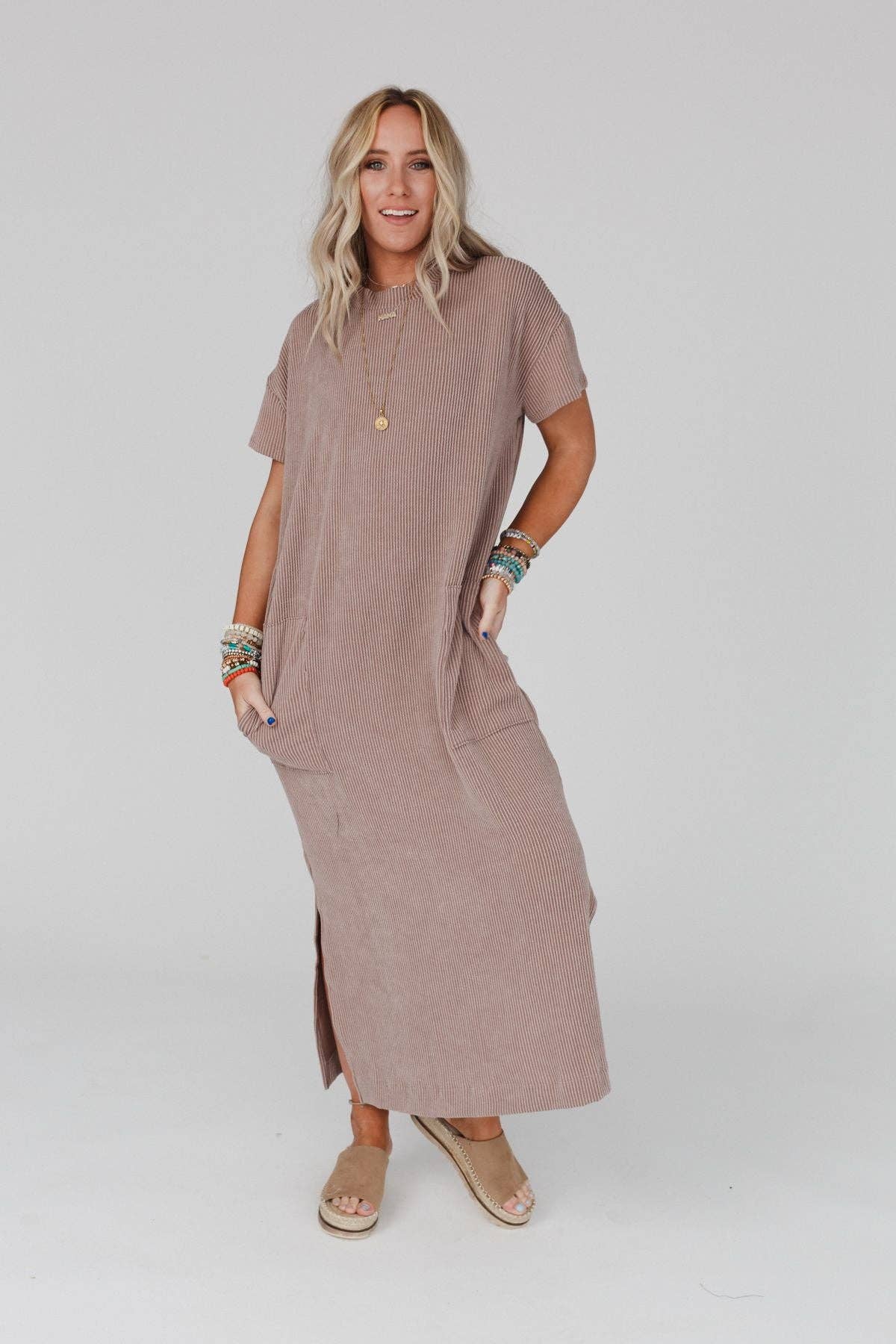 Three Bird Nest |Easy Days Maxi Slit Tee Dress