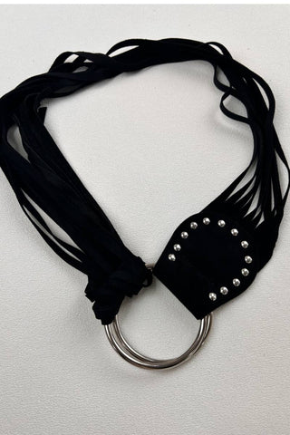 Boho Double Ring Fringe Belt - Black