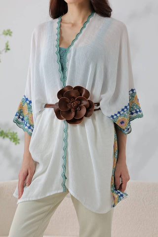 Bohemian Leather Flower Pendant Layered Belt -  Brown