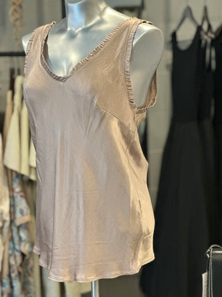 Silk Blend V-Neck Tank - Macchiato I Angela Mara