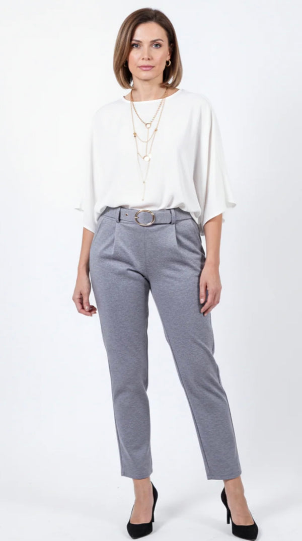 Belted pull on trouser - Grey I Angela Mara