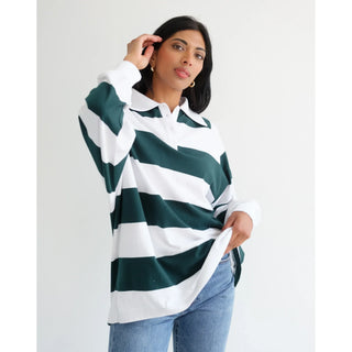 Rugby Shirt - White w/ Green I Brunette The Label