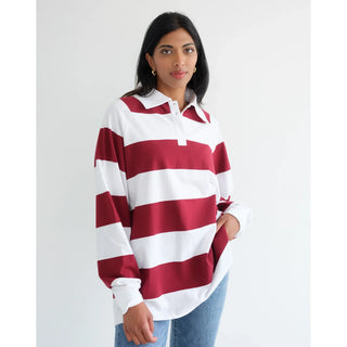 Rugby Shirt - White w/ Burgundy I Brunette The Label