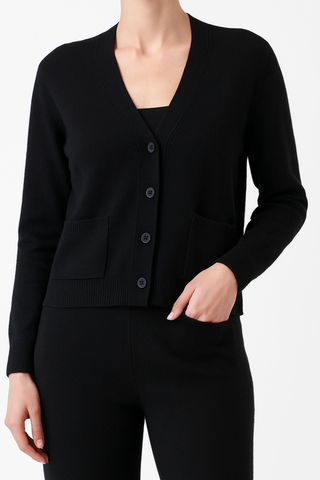 4 Button Mini Packet Cardigan - Black I Angela Mara