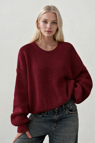 Everyday Oversized Drop-Shoulder Sweater - Burgundy
