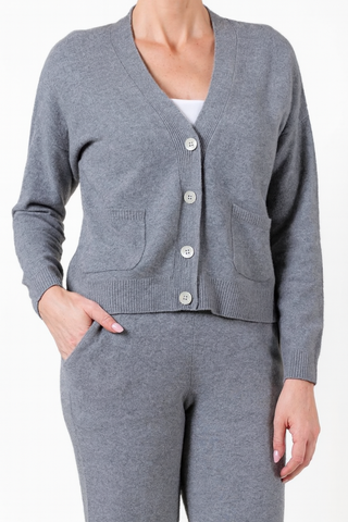 4 Button Mini Packet Cardigan - Grey I Angela Mara