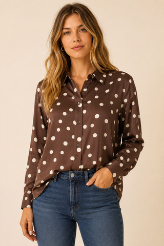 CUdotty Berna Blouse | Brown & Whitecap Dot
