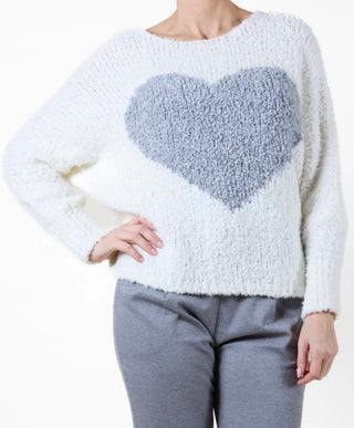 Snow Scoop Neck Big Heart Chenille sweater I Angela Mara