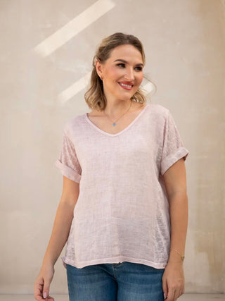 Breezy V-Neck Linen Tee I Orange Fashion Village