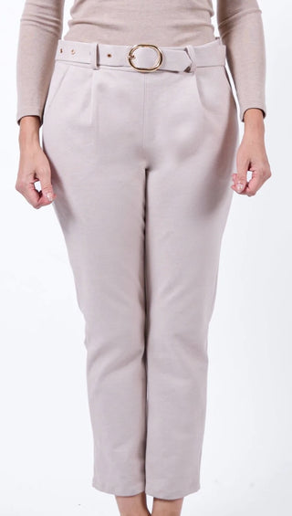 Belted pull on trouser - Beige I Angela Mara