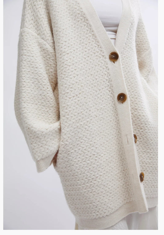 Free People Herringbone Stitch Cardigan - Ivory