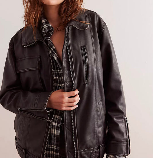 Free People Buckle Up Vegan Leather Jacket