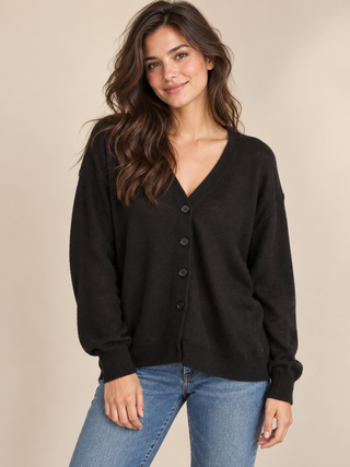 Pasha Long Sleeve V-Neck Cardigan - Black