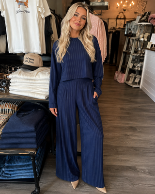 Beatrice Striped Soft Knit Crew Neck | Navy