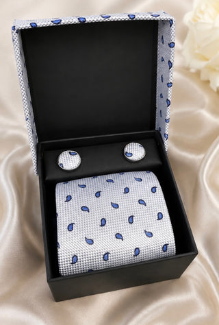 Silver Blue Paisley Tie Set