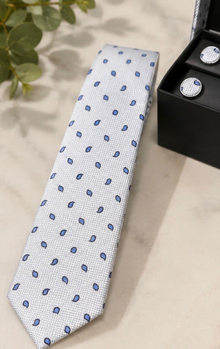 Silver Blue Paisley Tie Set