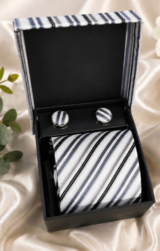 The Silver & Midnight Stripe Tie Set