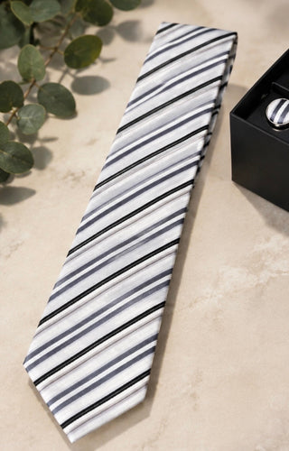 The Silver & Midnight Stripe Tie Set