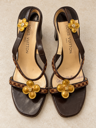 Vintage LV Damier Sauvage Calf Hair Floral Slingback Sandals