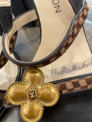 Vintage LV Damier Sauvage Calf Hair Floral Slingback Sandals
